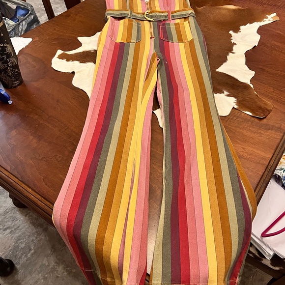 Show Me Your MuMu Striped Multicolor Bell Bottom Jumpsuit with Belt - Picture 2 of 4